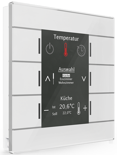 KNX Glastaster von MDT mit 6 Tasten und 3 Statusanzeigen mit integriertem Temperaturfühler