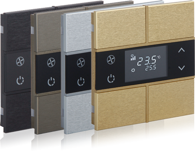 KNX ALU- / Glastaster mit von PTP mit 4 Tasten und individuellen Statusanzeigen mit integriertem Temperaturfühler