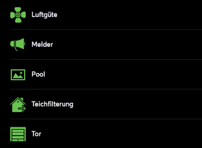 Musterhaus: App mit Steuerelementen Pool, Steckdosen, Temperatur, Tor, Wetter