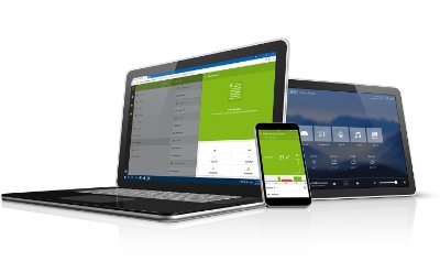 Laptop, Smartphone und Tablet mit Loxone-Webinterface